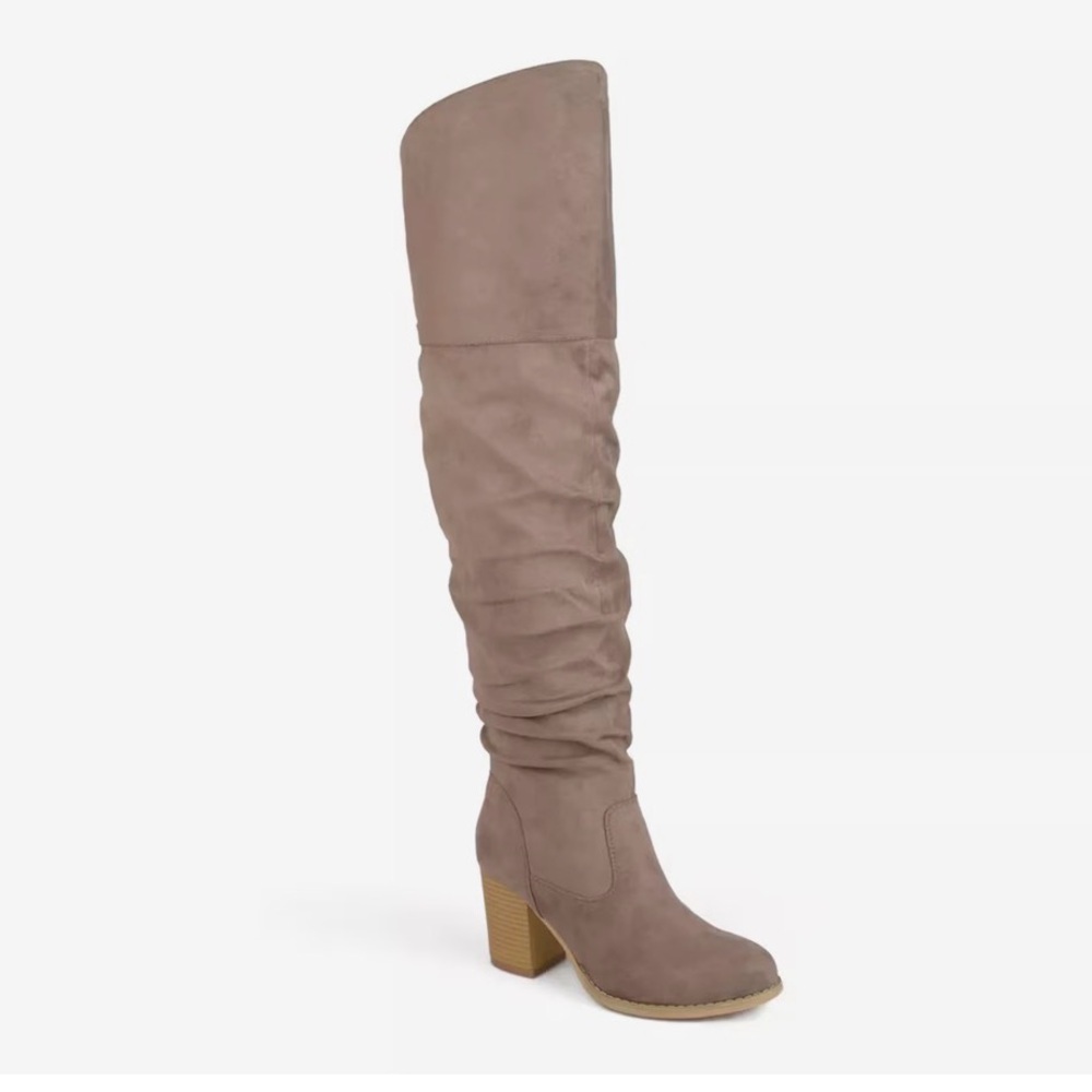 Journee Collection Taupe Slouch Over-the-Knee Block Heel Boots
